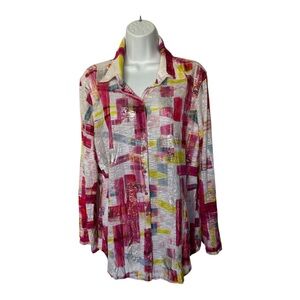 David Cline Crushed Long Sleeve Peony Snap Shirt Metallic Excellent Size XL